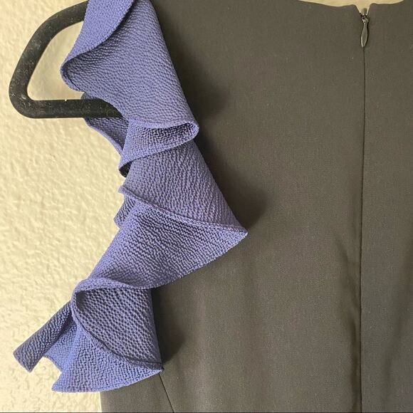 Slate & Willow Black & Blue Ruffled Asymmetrical Midi Dress Size 2 - Picture 3 of 5